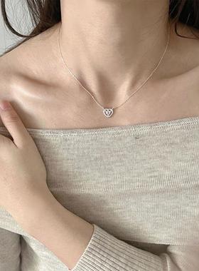 月光石爱心项链纯银女纯银