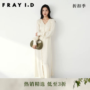 FRAY I.D秋冬优雅V领缎面系带收腰鱼尾连衣裙FWFO234110