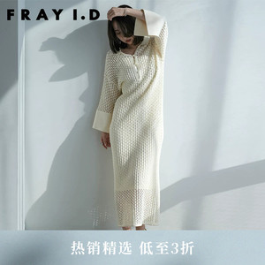 FRAY I.D春夏休闲简约纯棉翻领镂空针织连衣裙FWNO231210