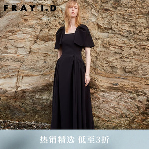 FRAY I.D春夏优雅方领披肩荷叶袖收腰连衣裙FWFO231502