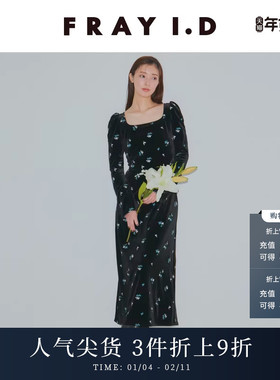 FRAY I.D秋冬优雅刺绣方领丝绒露背系带连衣裙FWFO244249