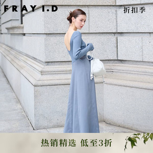 FRAY I.D秋冬优雅U型露背长袖针织拼接连衣裙FWNO234122