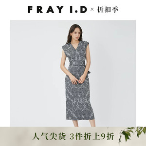 FRAY I.D春夏优雅V领提花无袖系带收腰连衣裙FWFO241078