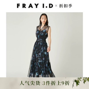 FRAY I.D秋冬优雅时尚V领无袖印花雪纺连衣裙FWFO254141