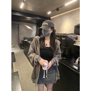 慵懒风oversiz百搭垂感休闲灰色长袖 上衣 连帽卫衣外套女运动开衫