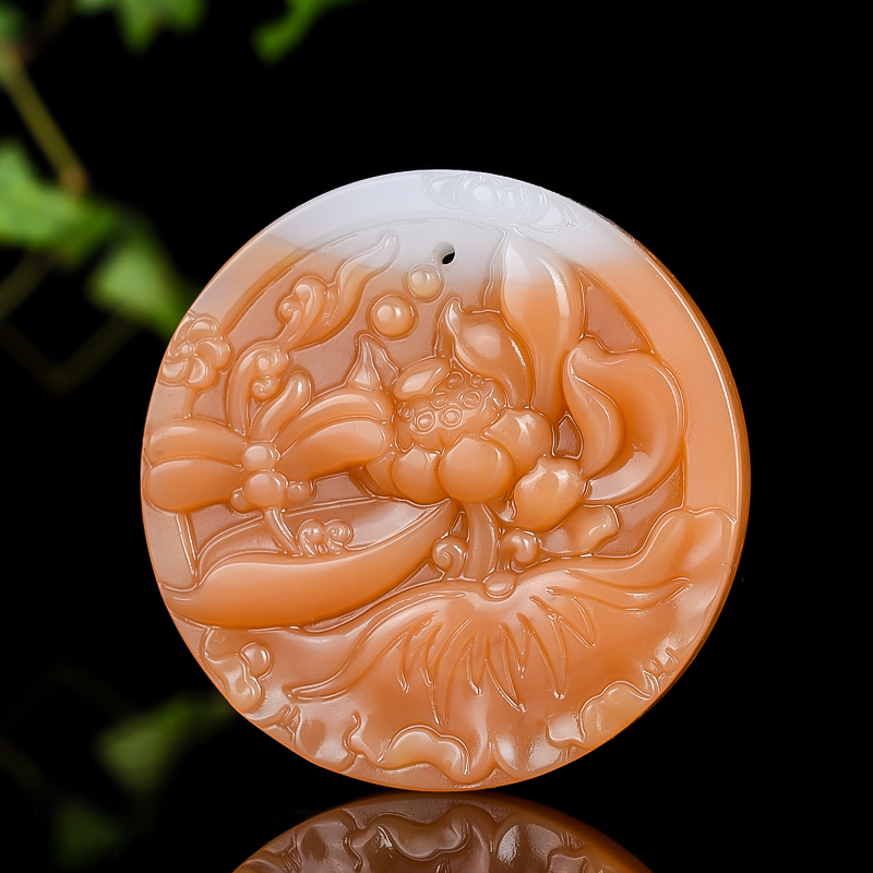 玉缘玉翡缘新疆和田糖白玉且末黄白玉蜻蜓莲花开富贵玉挂件糖玉吊