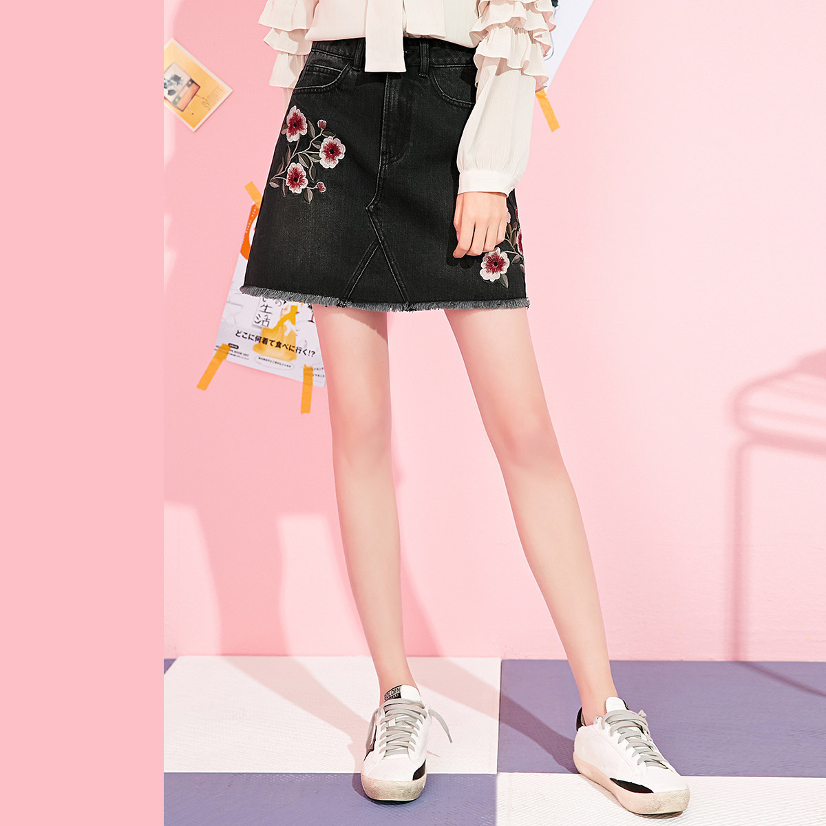 拉夏贝尔7m2019秋新款韩版高腰百搭A字裙宽松牛仔半身裙短裙女|ruв категории Женская одежда, юбка - от Buy2taobao.com для оказания профессиональной услуги покупки агента Taobao