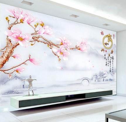 3D立体客厅卧室墙纸无缝电视背景墙中式壁纸家和万事兴壁画5D墙布