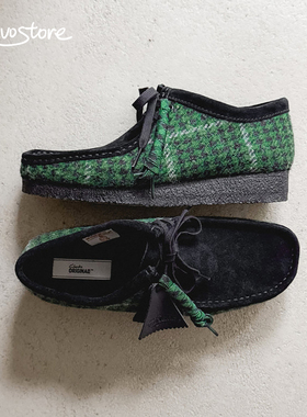 Clarks Wallabee 格纹复古低帮男女简约乐福鞋系带运动休闲袋鼠鞋