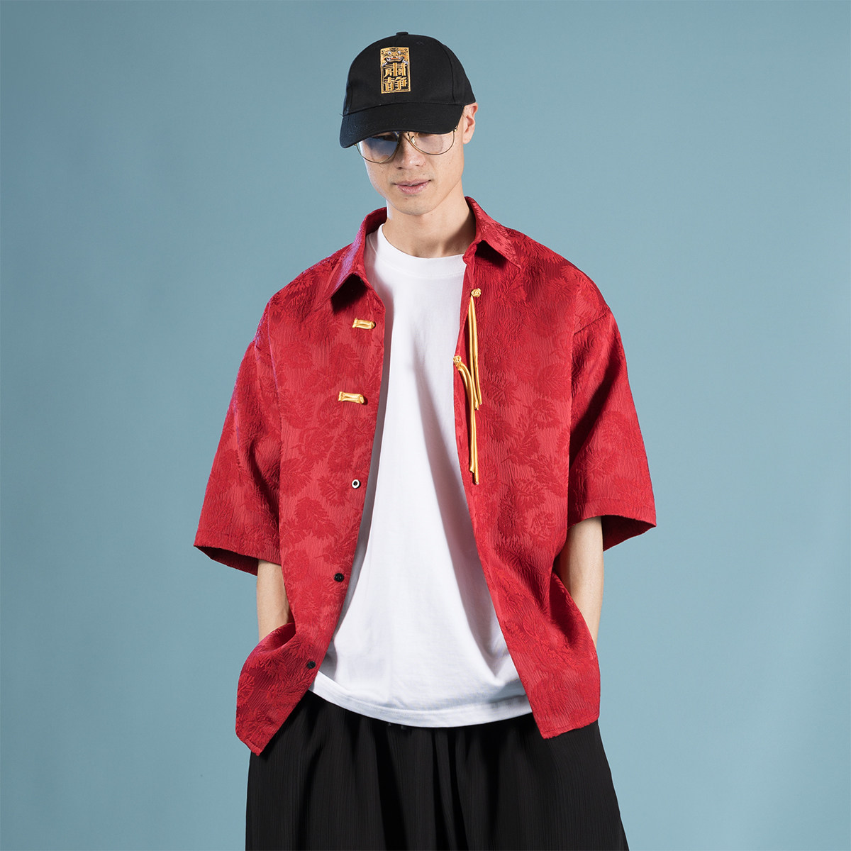 新中式短袖衬衫男夏季提花禅意太极服演出服国潮舞蹈新设计轻国风