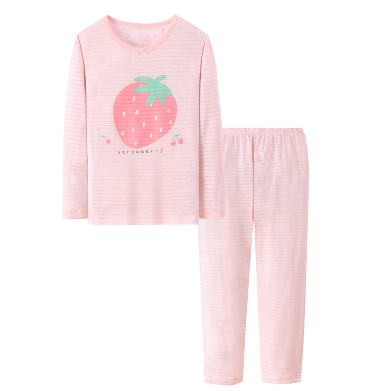 GIRLS THIN PAJAMAS PAJAMAS KIDS LOUNGEWEAR SET GIRLS BABY BAMBOO COTTON SPRING AND AUTUMN SUMMER LONG SLEEVE AIR CONDITIONING CLOTHES