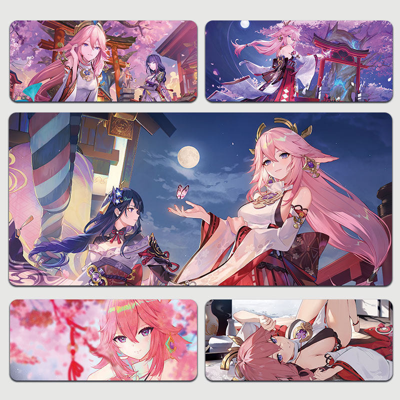 原神八重神子鼠标垫狐狸小姐巫女超大防水锁边加厚游戏办公书桌垫