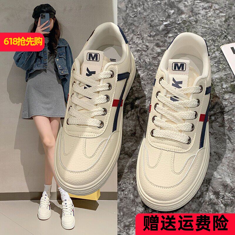 香港潮牌真皮平底小白鞋女2024春夏新款chic鞋子百搭运动休闲板鞋