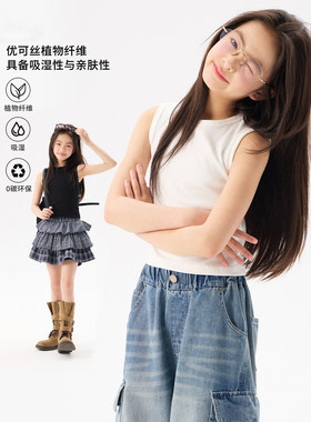 无袖T恤女童2026夏季新款儿童纯棉小背心外穿透气纯色中大童上衣