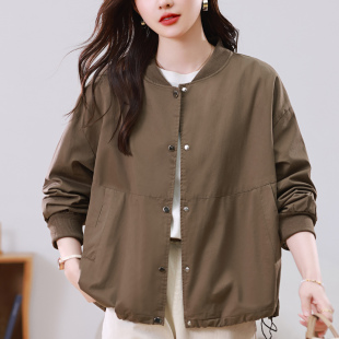 胖MM加大码 休闲短外套女春秋2026新50多岁妈妈宽松胖球服纯棉夹克