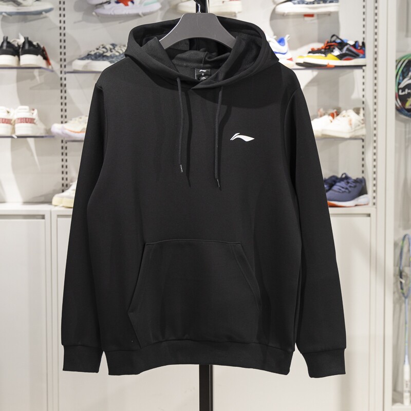 李宁卫衣男子2025新款休闲百搭透气黑色套头连帽卫衣YWDV383