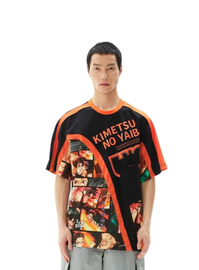 李宁 LNGx鬼灭之刃联名款夏季不规则网眼拼接男士短袖T恤FABB007