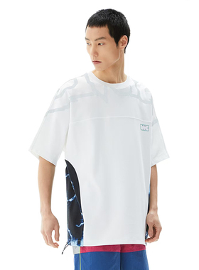 李宁夏季LNG未来玩家系列梭织短袖宽松透气T恤男女同款FABB011