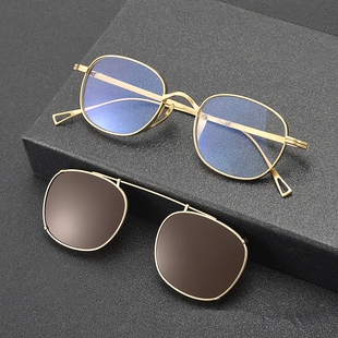 新款复古纯钛偏光太阳镜夹片万年款龟小椭圆框架配近视墨镜商务轻