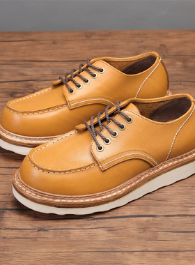 升级875D低帮手工鞋缝线鞋1907工装鞋大头牛皮厚底男鞋情侣款