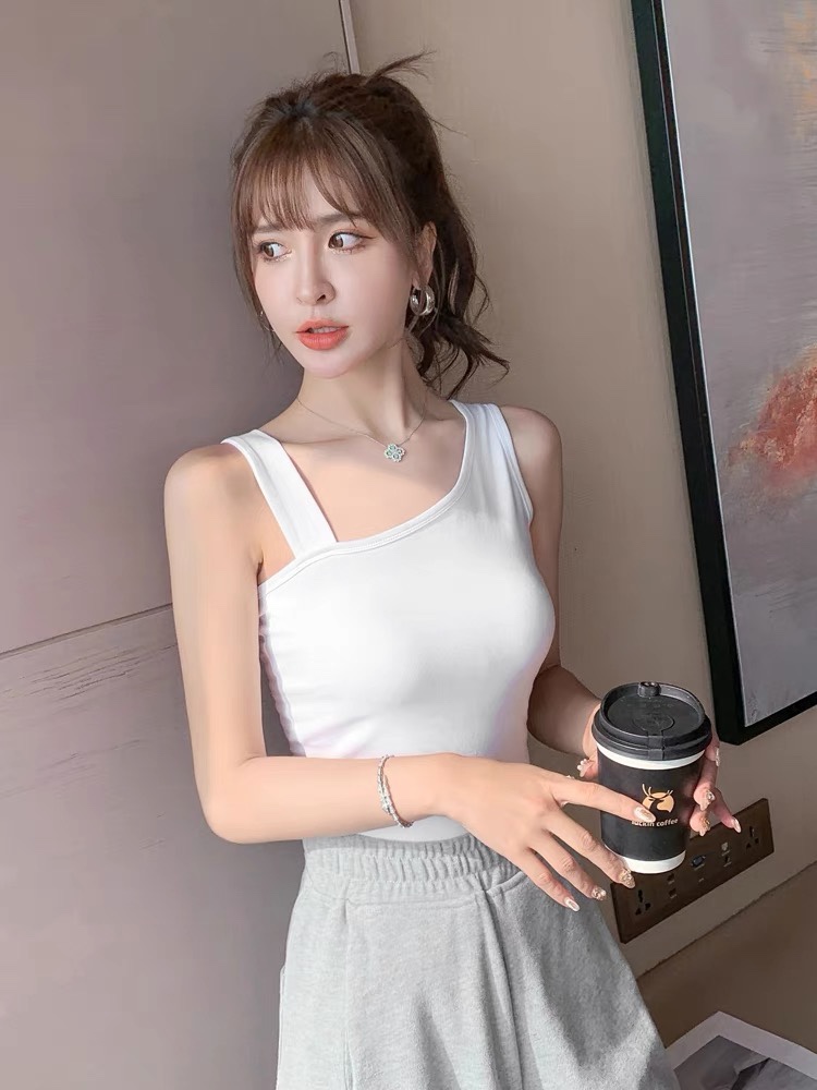 背心女外穿潮斜肩设计感小众黑色不规则吊带无袖上衣内搭打底夏