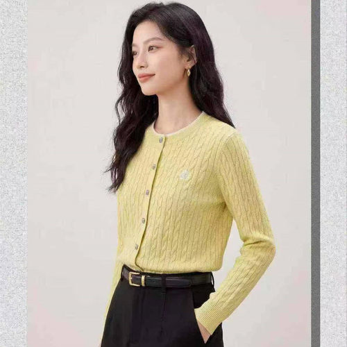 慧迪熊女圆领开衫中厚毛衣26015