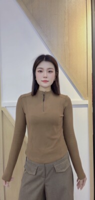 2026优布客女士立领半拉链时尚打底衫修身糯米双面绒T恤7056