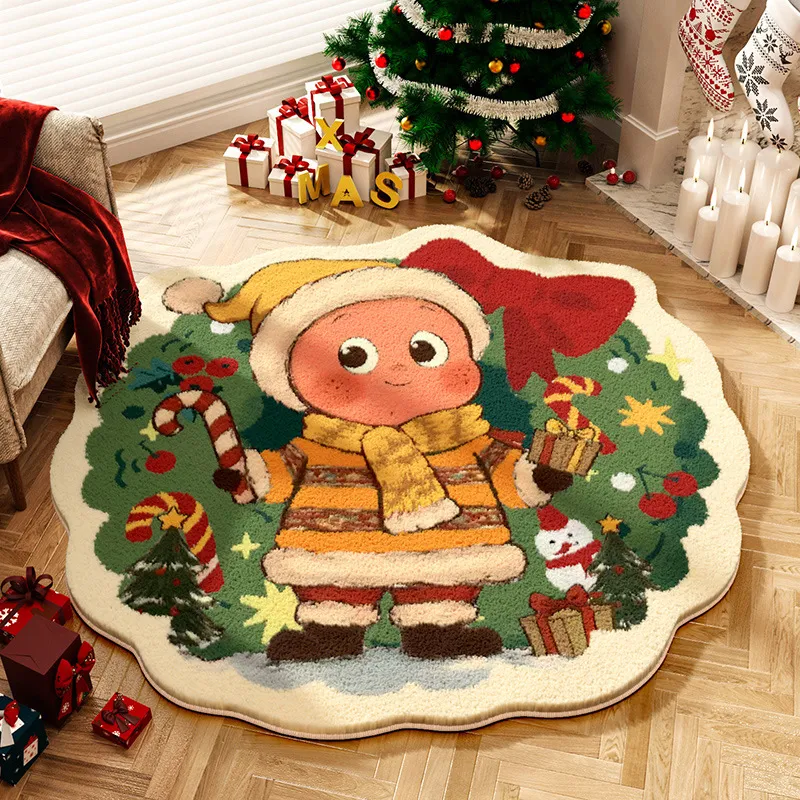 卡通星星人圣诞节地垫家用聚会party客厅装饰冬季隔凉仿羊绒地毯
