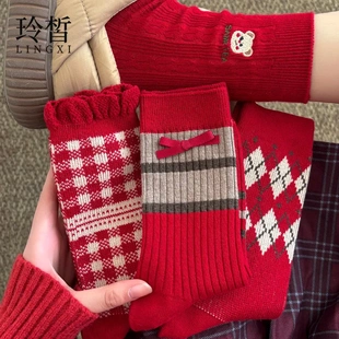2026新年马年本命年大红袜秋冬女款 喜庆中筒红色袜子诸暨袜业