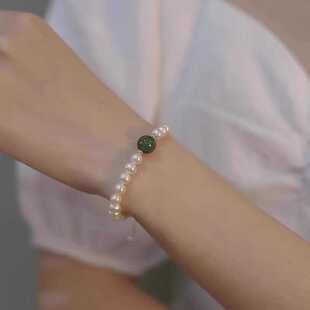 新中式古风青黛绿手链女珍珠手链串福田园汉服珍珠手绳礼物送