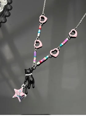 可爱偷星黑色小猫咪项链女款2025新款甜酷风锁骨链夏天百搭脖颈