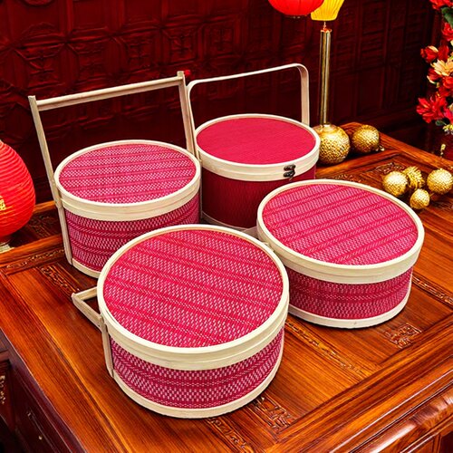 中国风喜庆红色手提竹编篮礼盒