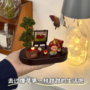 星星人手办盲盒展示架装饰造景带灯diy木质覆古桌面收纳场景亮灯