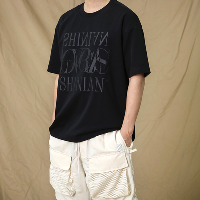 夏季圆领字母绣花短袖t恤男