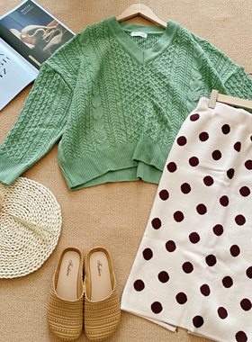 韩国东大门2026春季新款时尚百搭高腰显瘦波点半身裙针织开衫套装