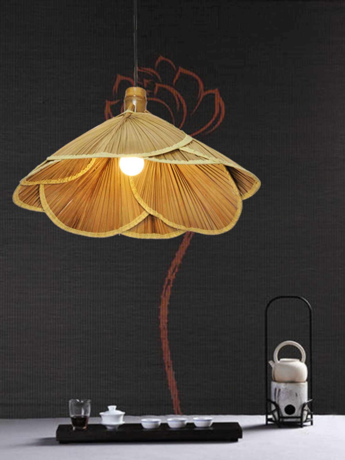 中式禅意茶室民宿饭店手工创意灯火锅店特色餐厅吊灯大客厅葵叶灯