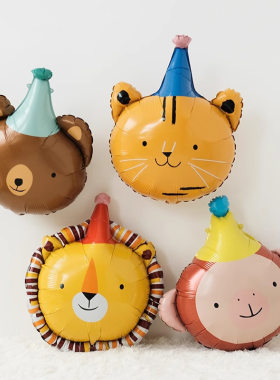 韩系卡通主题小熊猴子生日帽气球儿童节日活动派对装饰场景道具品