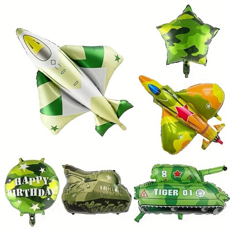 卡通异形坦克战斗飞机装饰气球儿童生日男孩派对活动场景拍照道具