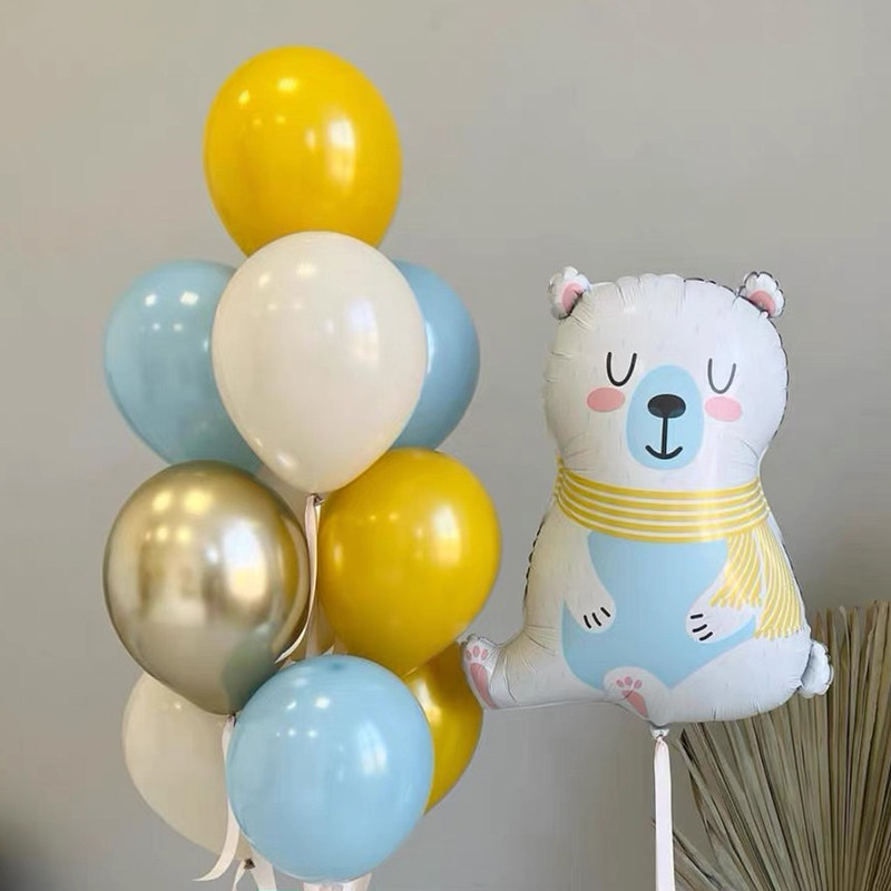 ins韩国磨砂哑光北极熊丛林小熊气球儿童周岁生日派对场景装饰品
