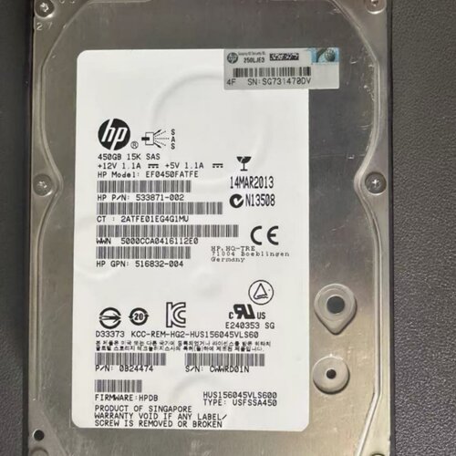 原装HP/惠普 450G 15K SAS 3.5 硬盘 653951-001 652615-B21