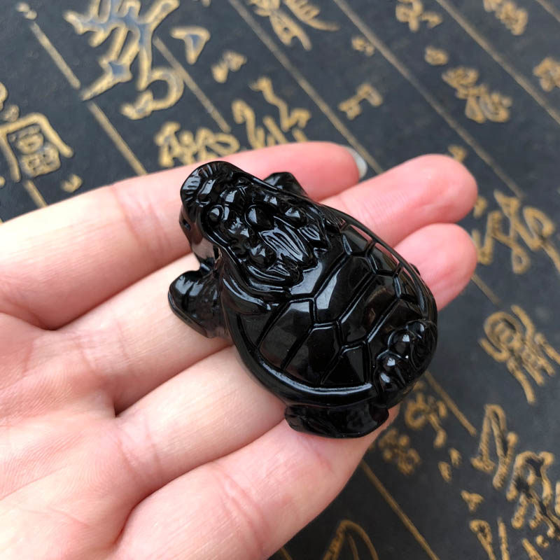 立体天然黑曜石小乌龟吊坠送证书