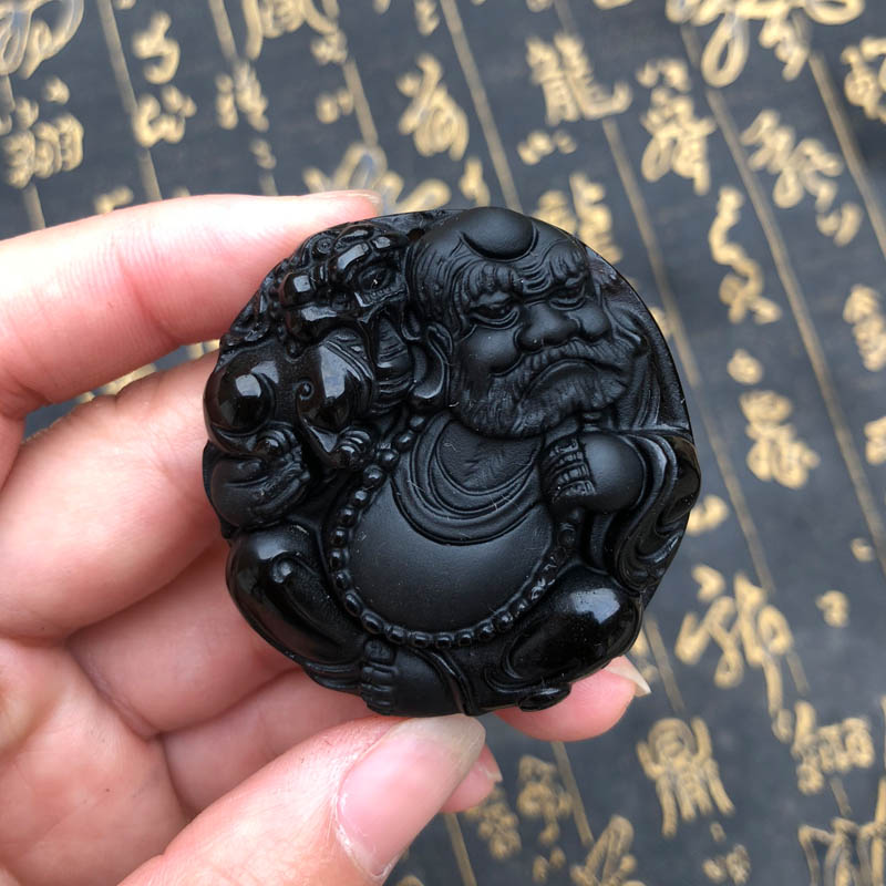 达摩天然黑曜石菩提吊坠送证书