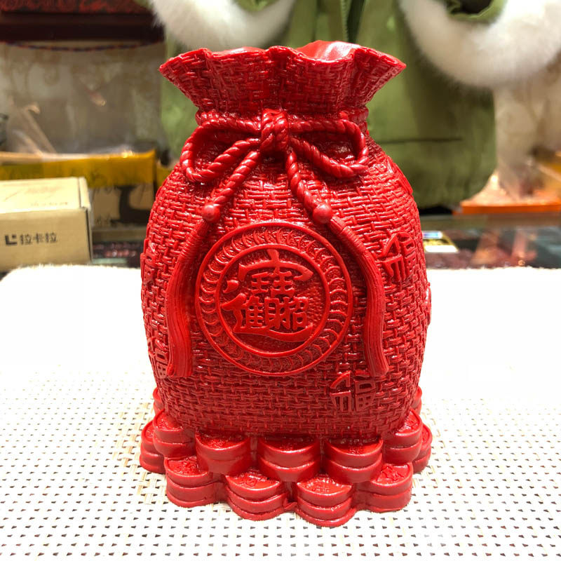 钱袋风水帝王红朱砂旺财证书摆件
