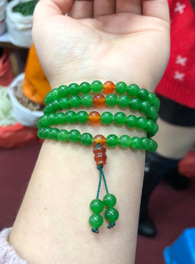 玉石手链男女手串情侣款绿色手链随身菠菜绿玉串项链毛衣链饰品