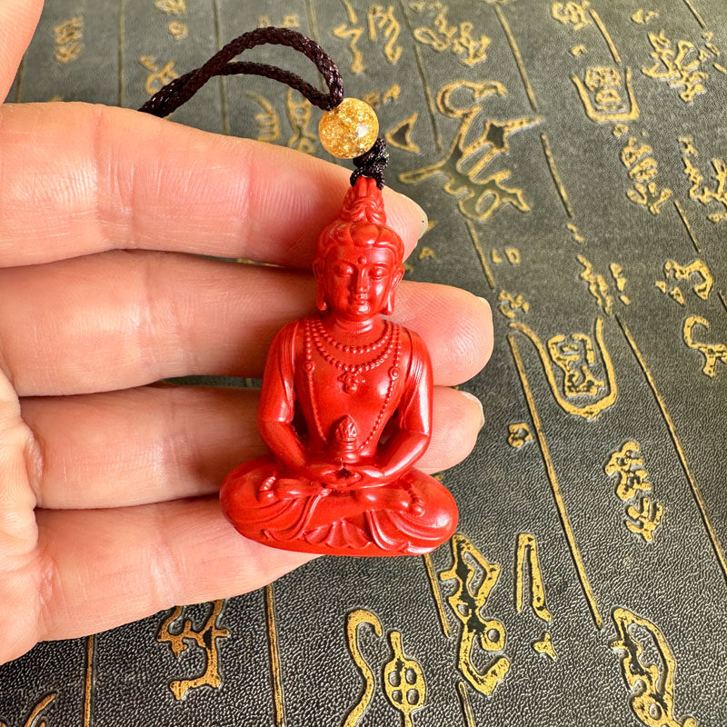 朱砂吊坠立体坐观音坐佛挂件药师佛玉坠项链男女佛祖钥匙扣送证书