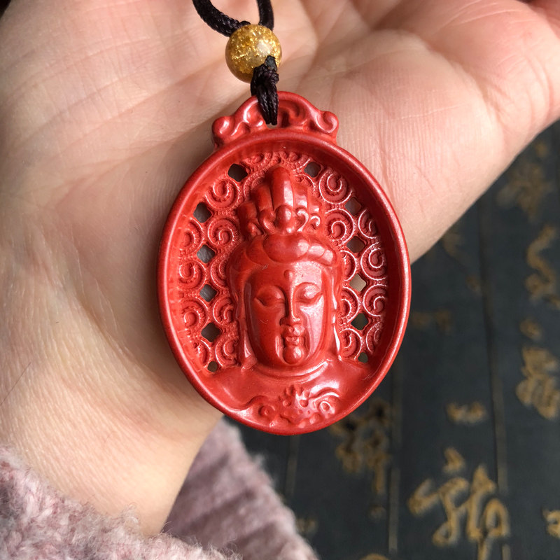 朱砂帝王红玉佩观音吊坠