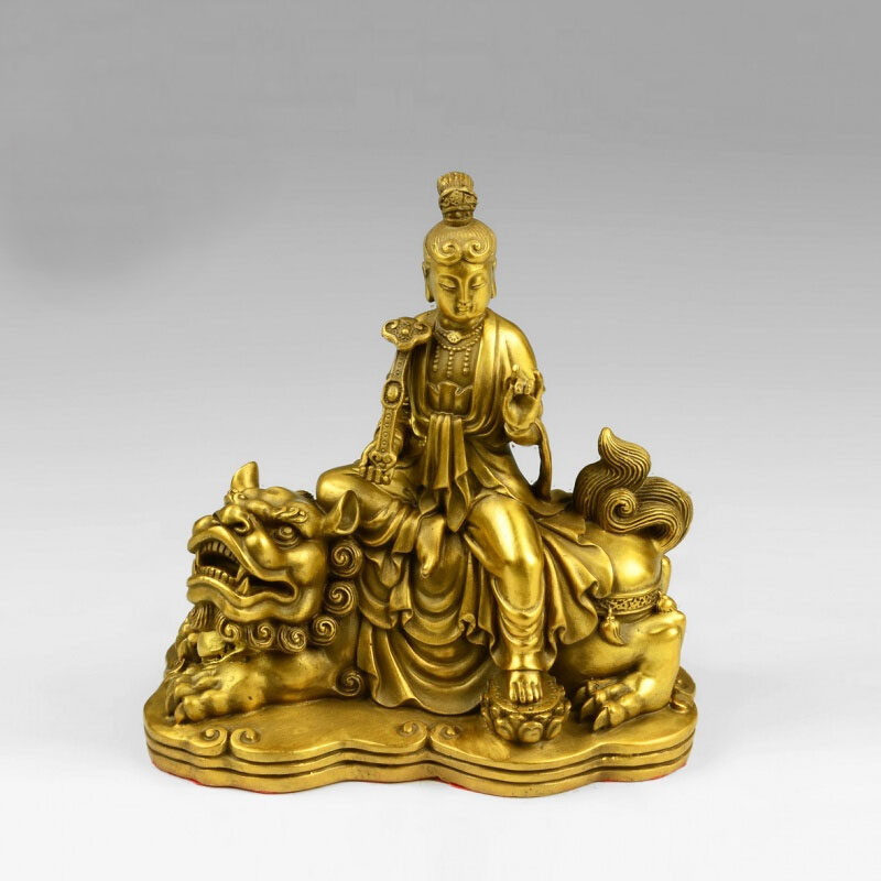 纯铜文殊菩萨摆件神兽观音艺品摆件送证书