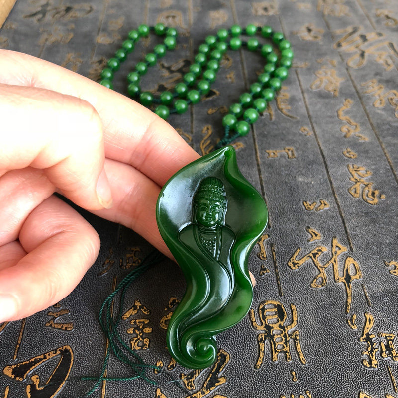 大日如来吊坠情侣款玉石毛衣链男女随身玉佩项链坠链挂件送证书