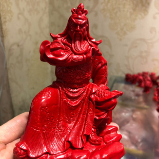 台湾天然朱砂摆件供奉关公武财神摆件送证书