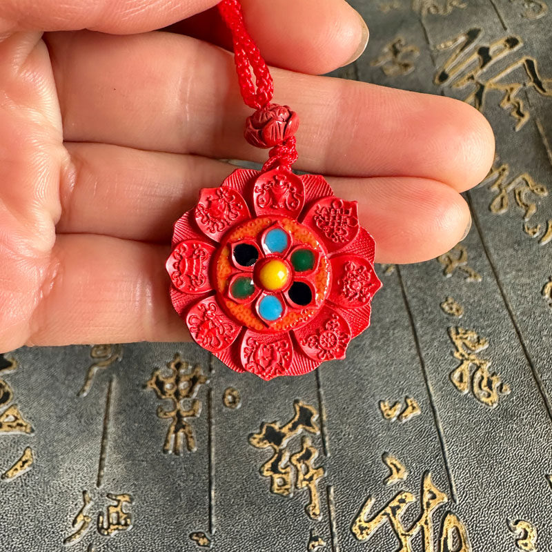 豁达客男女朱砂八宝莲花多彩项链